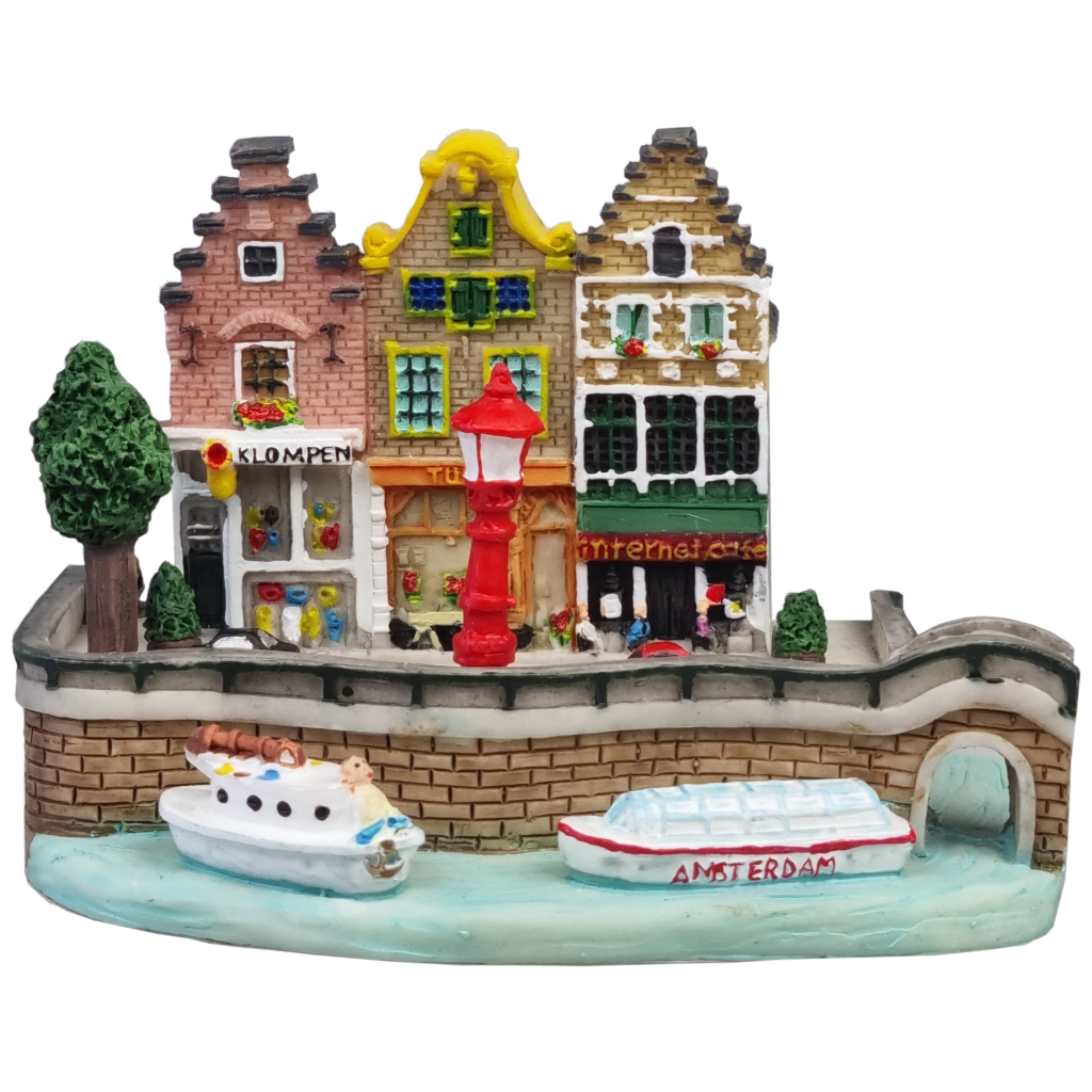 Straat met grachtenhuis klomp, tulp, internet