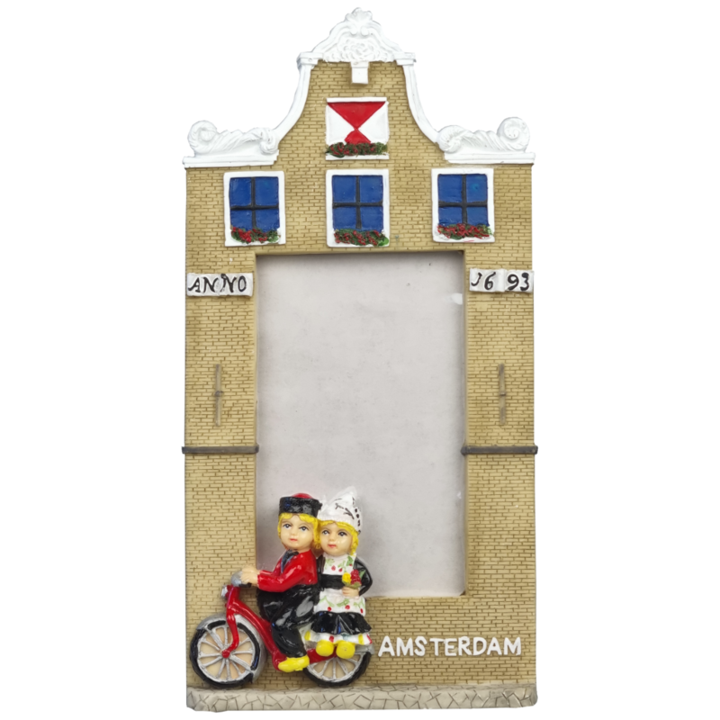 Amsterdam, fotolijstje boer en boerin op fiets