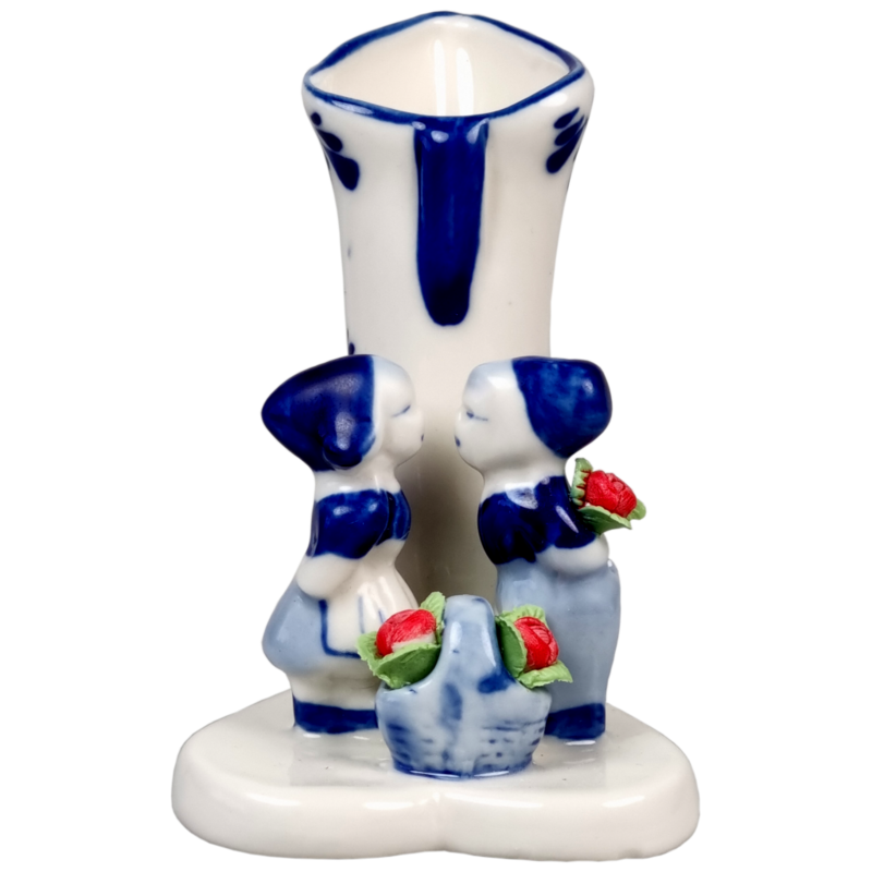 Delfts blauwe Vaas met kuspaar en tulpen 10 cm