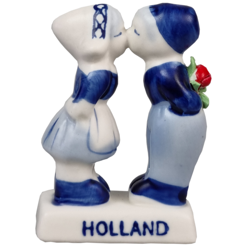 Delfts blauwe Kuspaar met tulp 7 cm