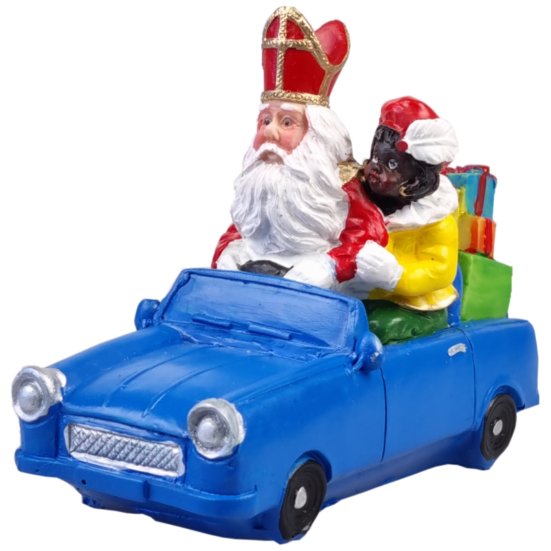 Sinterklaas en Zwarte Piet in auto