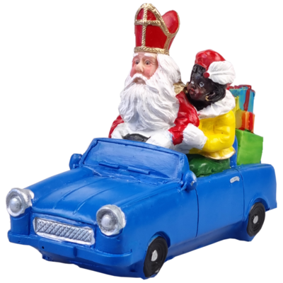 Sinterklaas en Zwarte Piet in auto