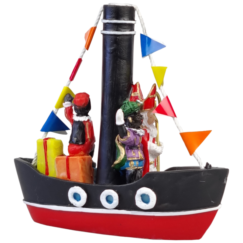 Stoomboot van Sinterklaas en Zwarte Piet 10 cm