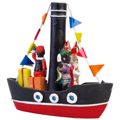 Stoomboot van Sinterklaas en Zwarte Piet 10 cm