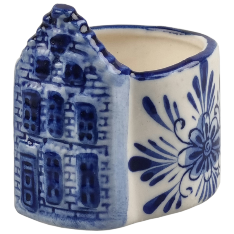 Delfts blauwe Potje met reliëf huisje