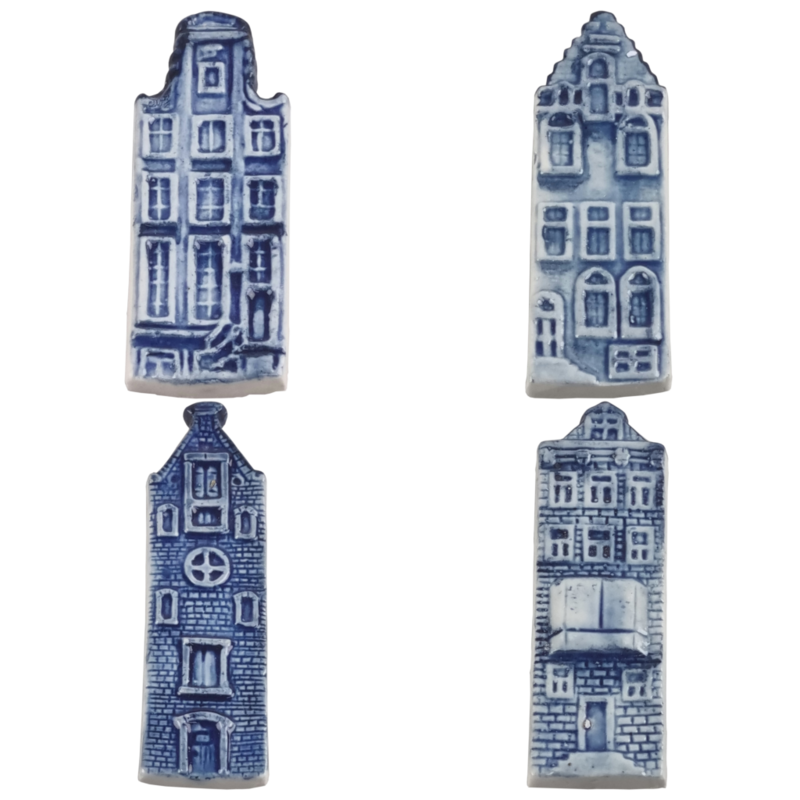 Delfts blauwe gevelhuisjes 4 assorti - magneet
