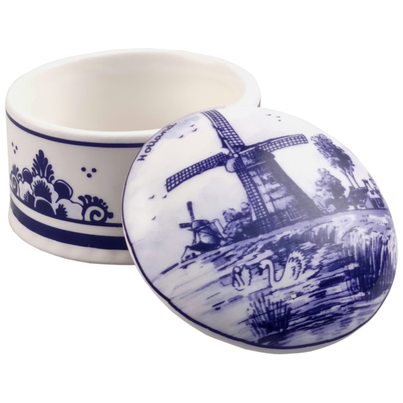 Delfts blauwe Pillendoosje met molen decor - klein