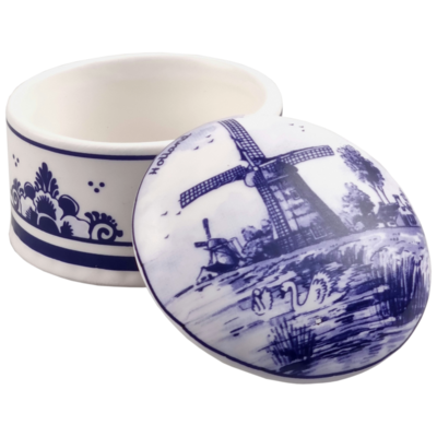 Delfts blauwe Pillendoosje met molen decor - klein