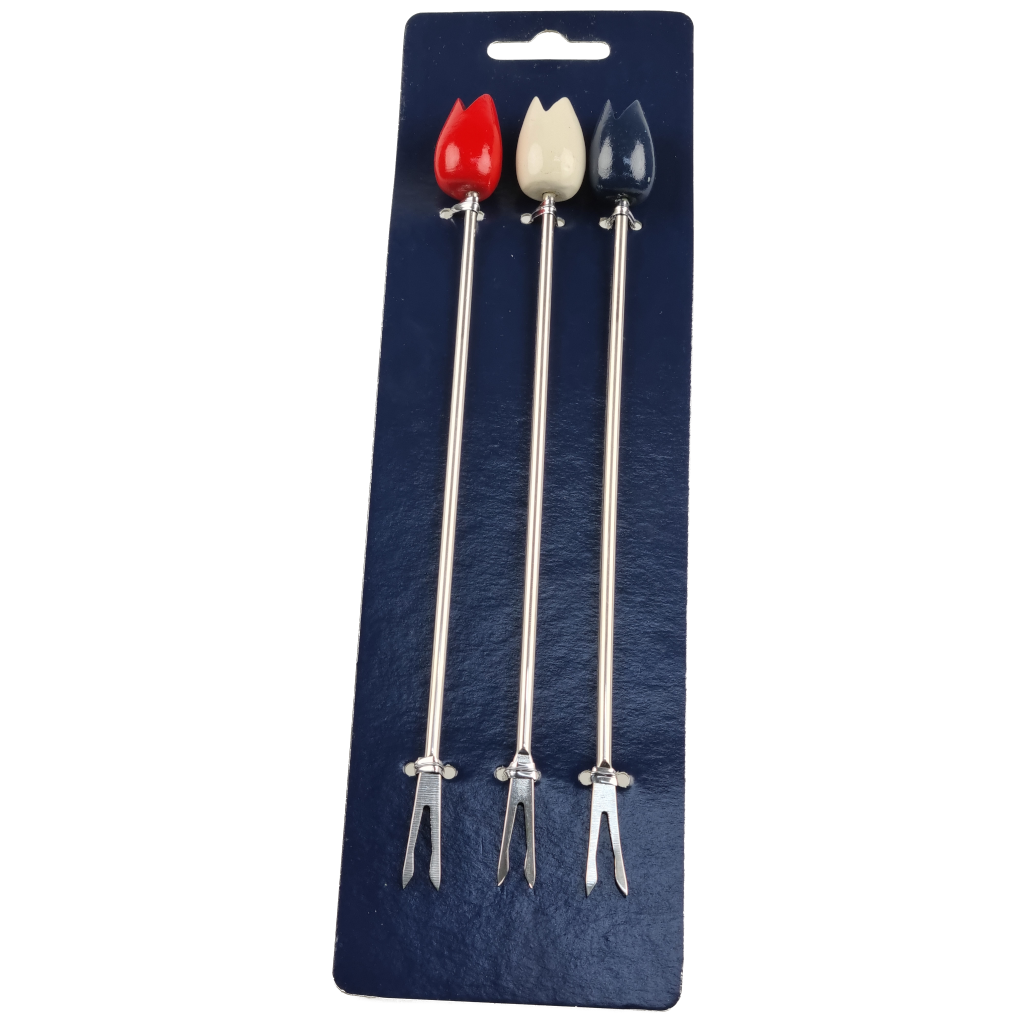 Fonduevork set/3 tulp r/w/b