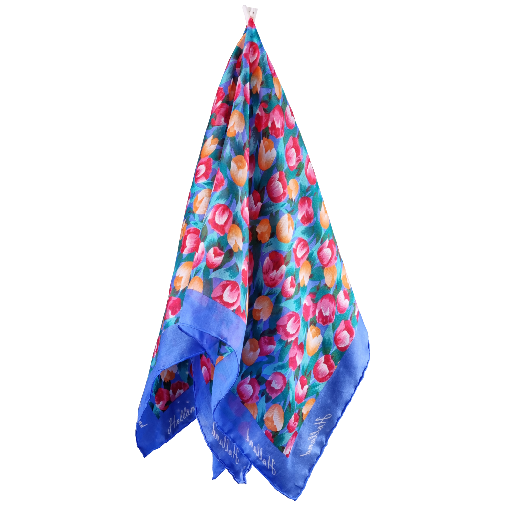 Zijden shawl tulpen kobalt