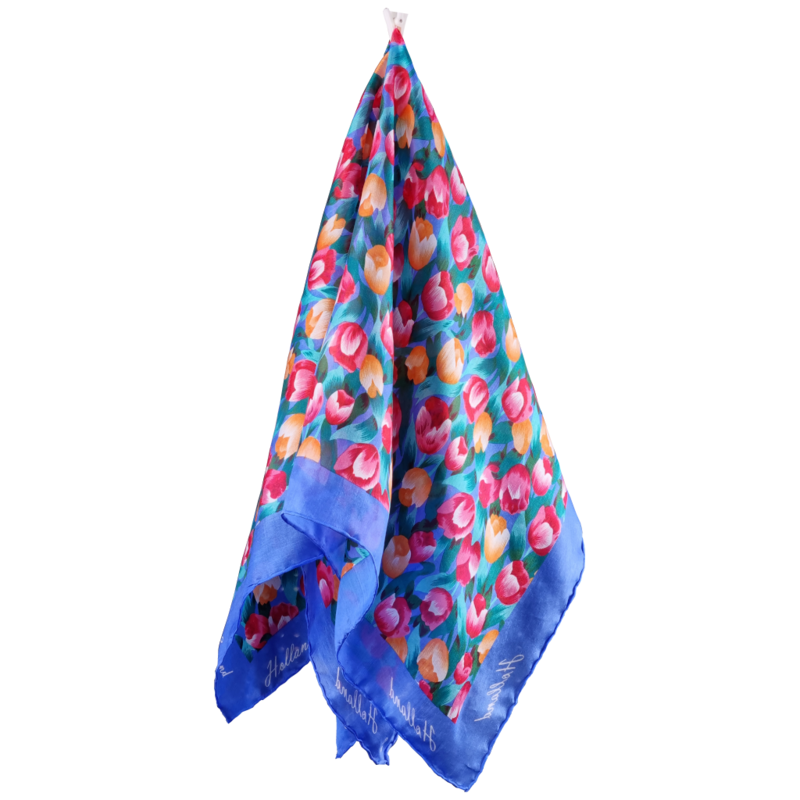 Zijden sjaal tulpen kobalt