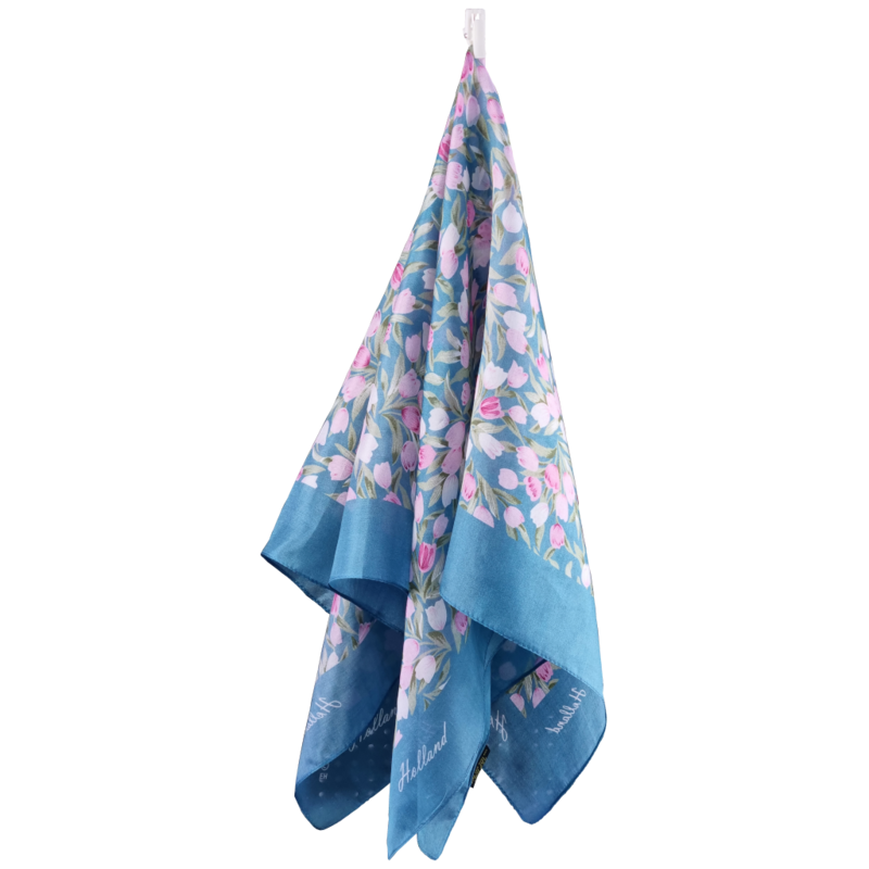 Zijden sjaal tulpen petrol