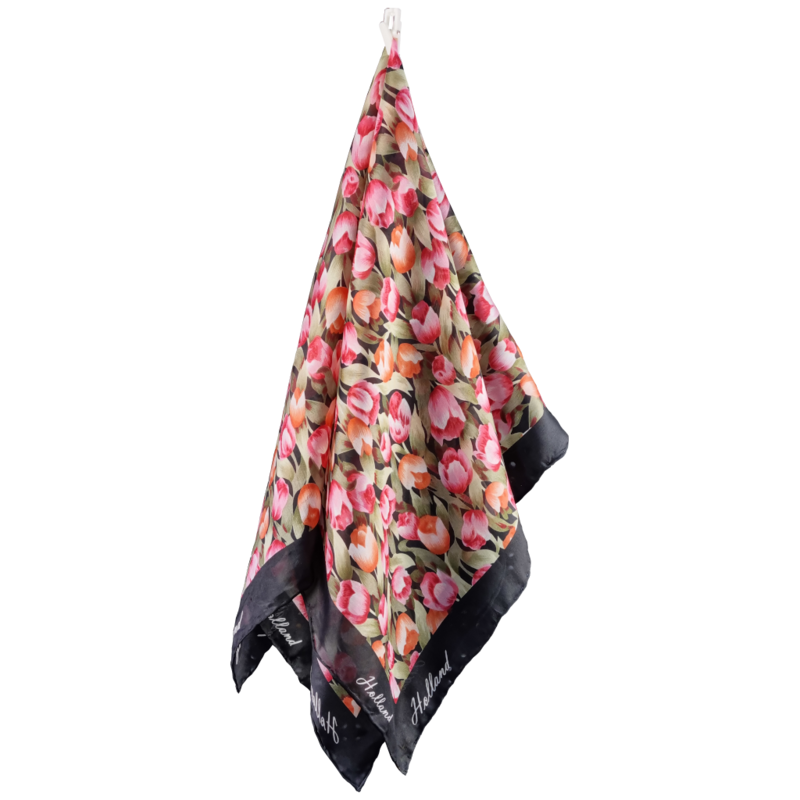 Polyester sjaal tulpen zwart