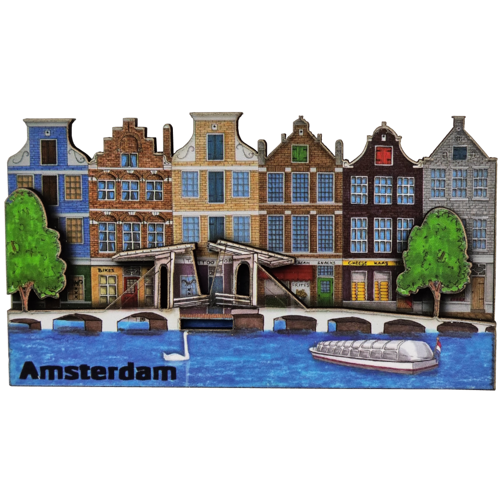Modern Design Koelkastmagneet; Gevels en brug over gracht