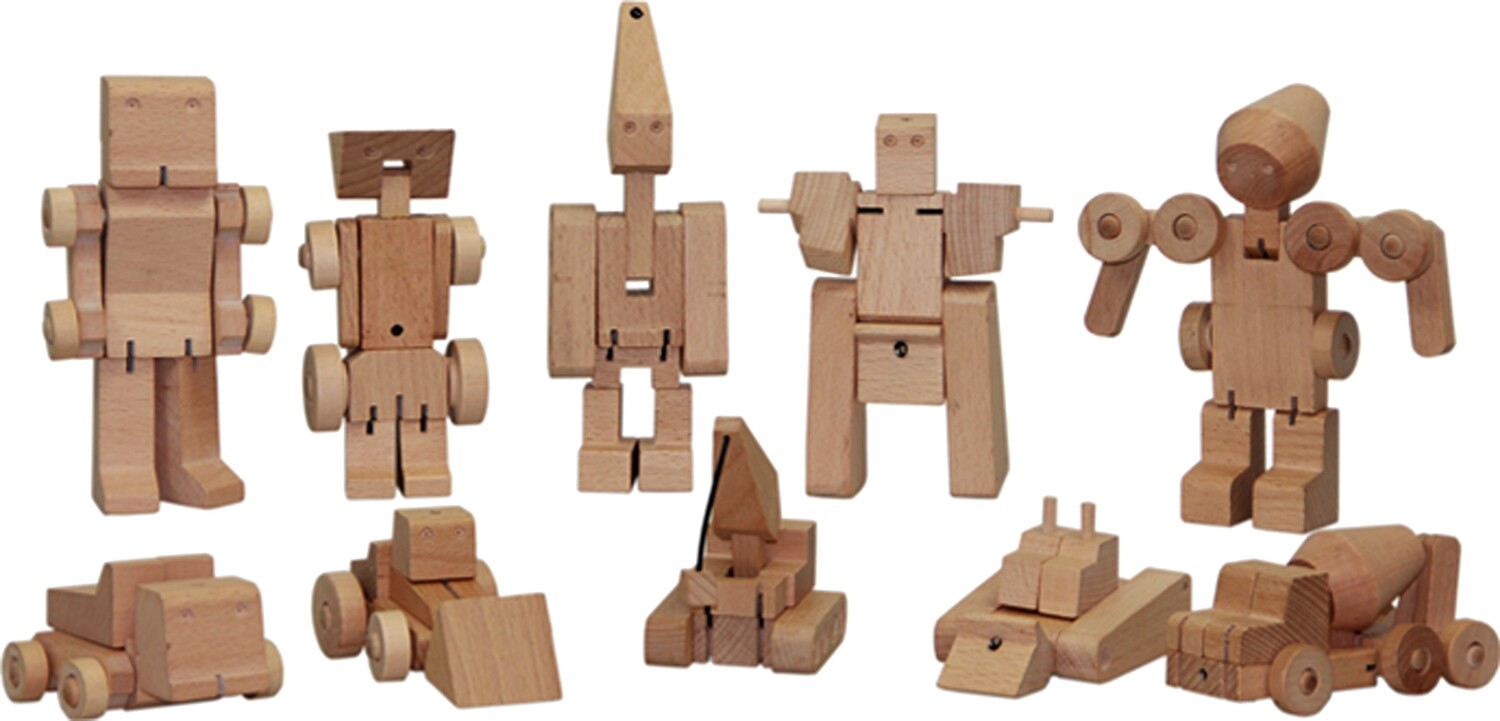 Wooden transformer set 5 ass.