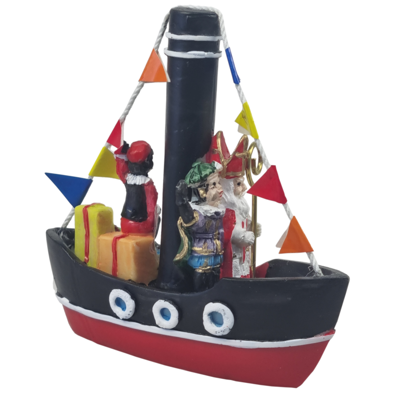 Stoomboot van Sinterklaas + Roetveeg Piet 10 cm