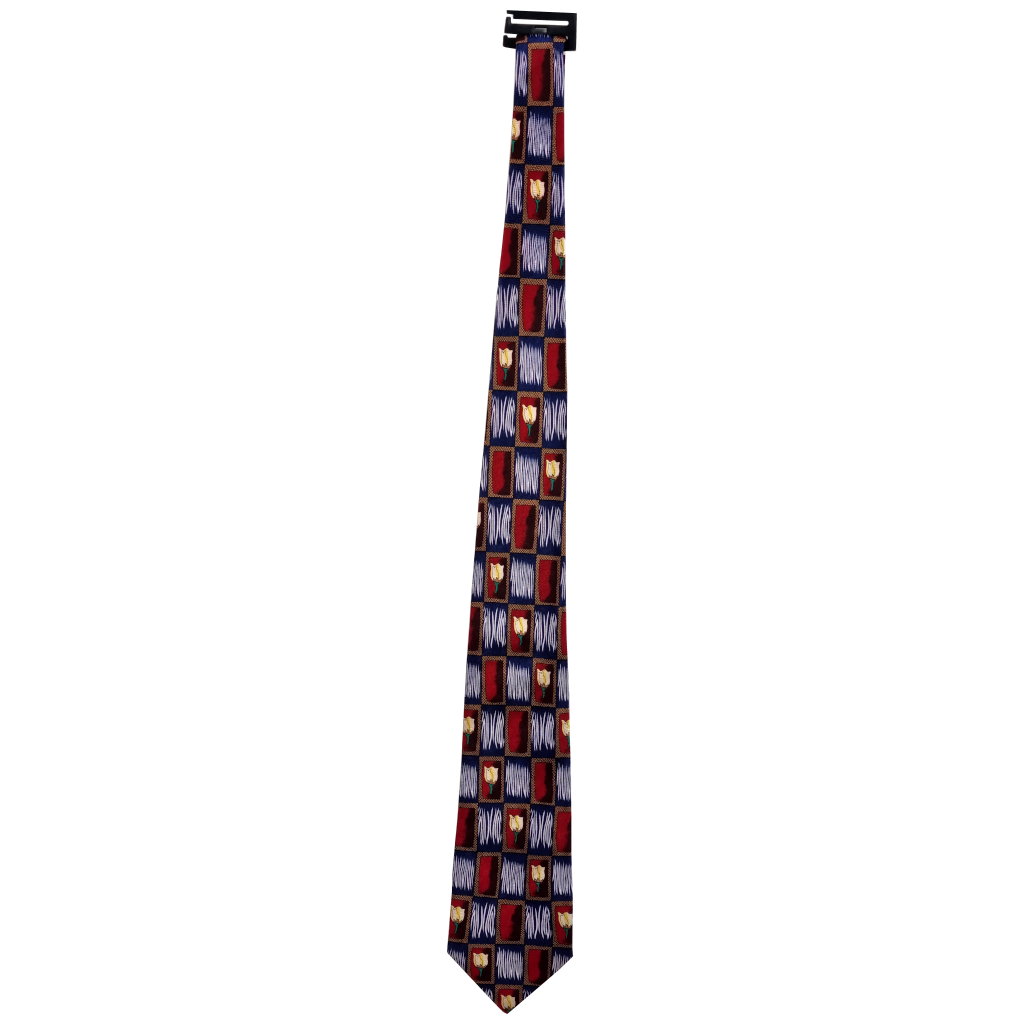 Zijden stropdas rood met gele tulp