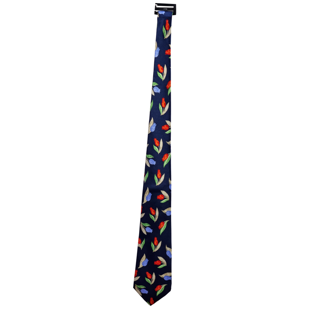Stropdas marine, bl/or. tulpen