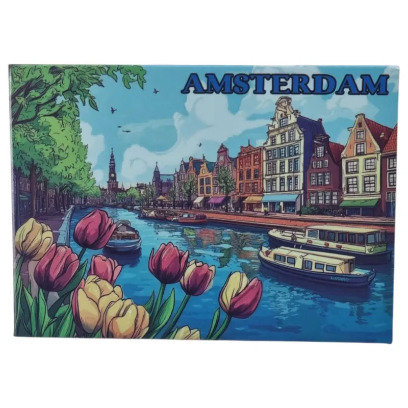Magneet Amsterdam, gracht en boot - papier