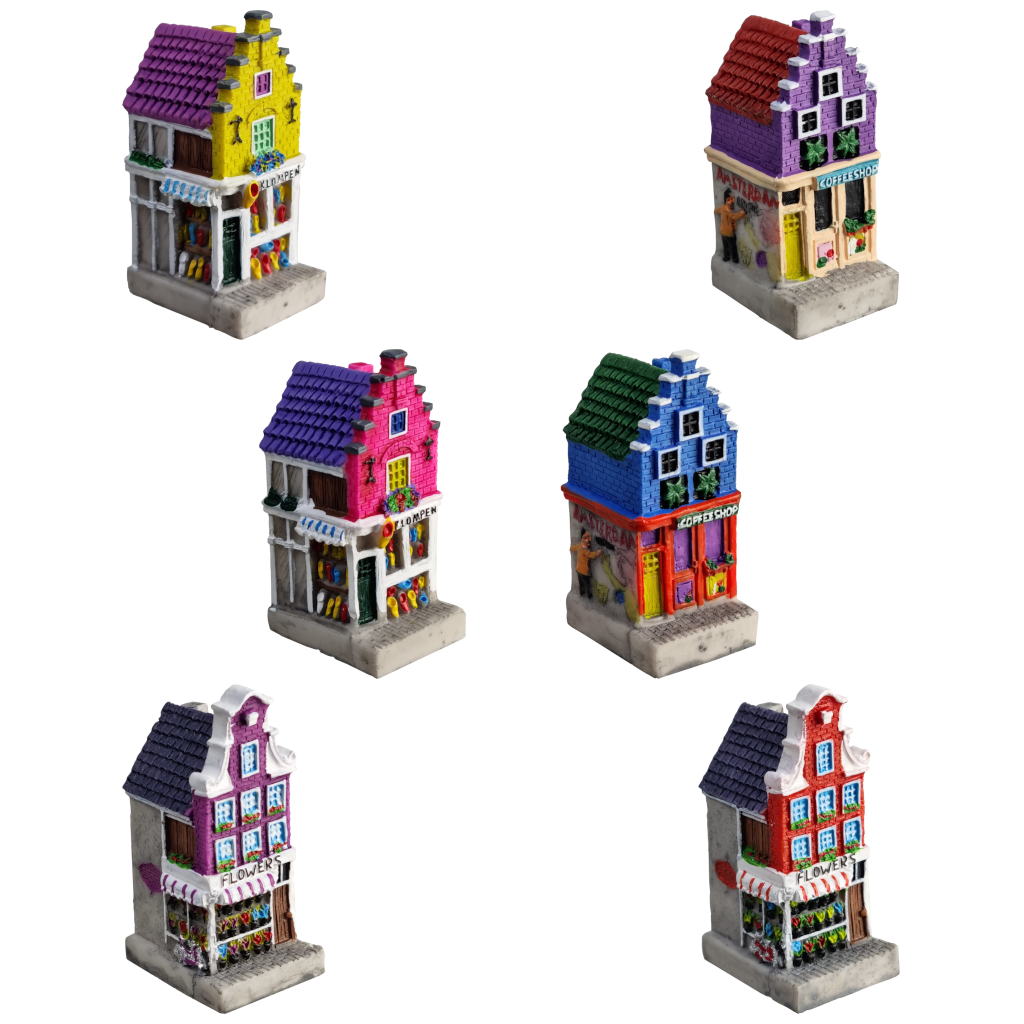 Oer-Hollandse 3D gevelhuisjes in Mega Hippe kleuren met stoepje 6cm