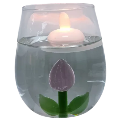 Glazen  LED-Kaarshouder met 3D Tulp