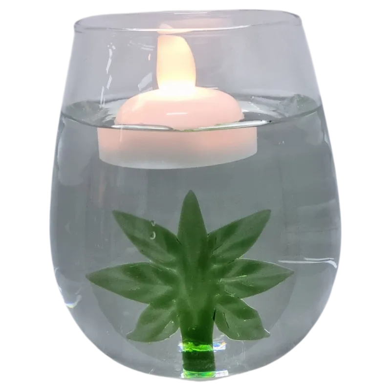 Glazen  LED-Kaarshouder met 3D Weedblad