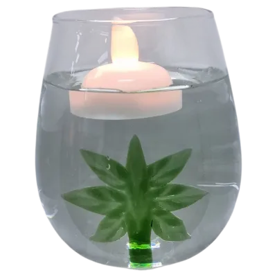 Glazen  LED-Kaarshouder met 3D Weedblad