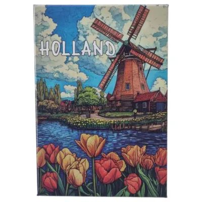 Magneet Molen met gekleurde tulpen - papier