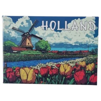 Magneet Landschap molen en dorp - papier