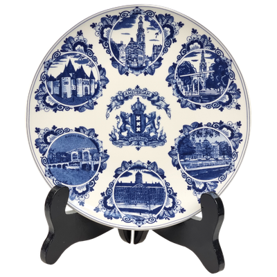 Delfts blauwe Wandbord, Amsterdam verzamelbord 24 cm in doos
