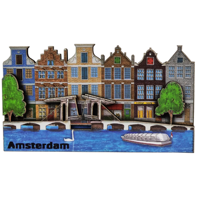 Gevelhuisjes en brug over gracht - MDF magneet