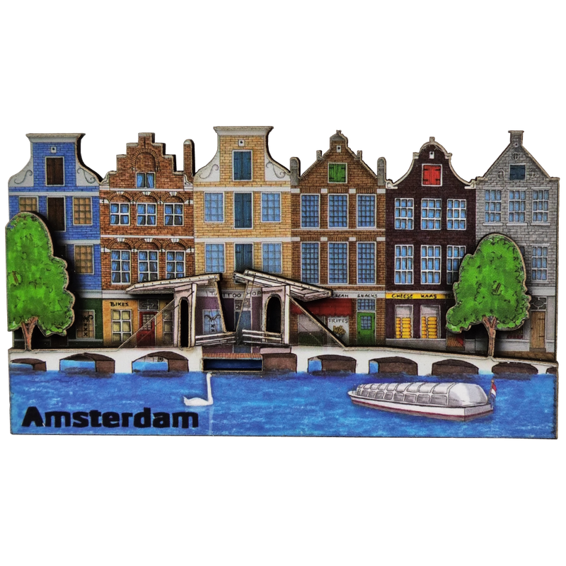 Gevelhuisjes en brug over gracht - MDF magneet