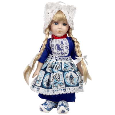 Porseleinen Pop met tegelmotief schort 25 cm