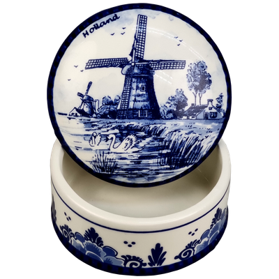 Delfts blauwe Pillendoosje met molen decor - medium