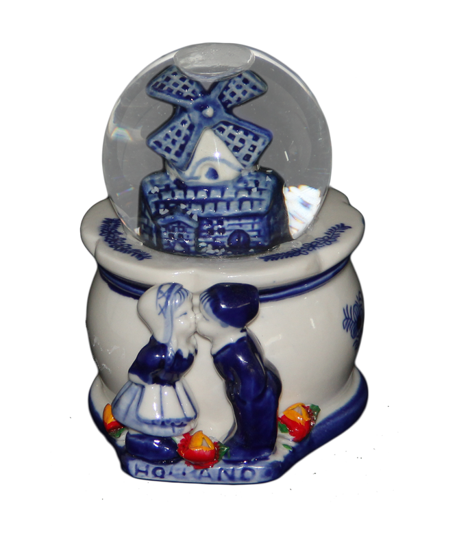 Delfts blauwe Sneeuwbol molen en kuspaar