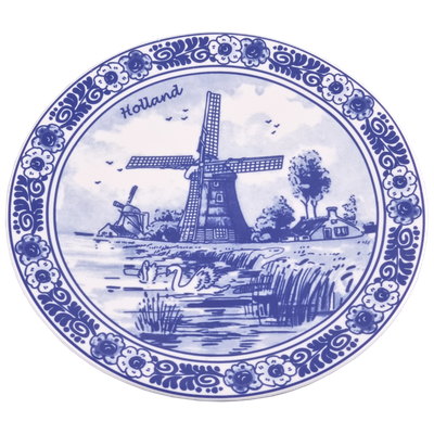 Delfts blauwe Wandbord, Molen 15 cm in doos