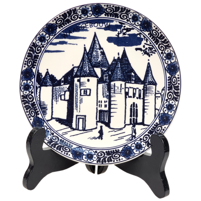 Delfts blauwe Wandbord, Amsterdam Waaggebouw in doos