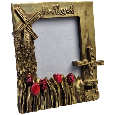 Fotolijstje molens en tulpen brons
