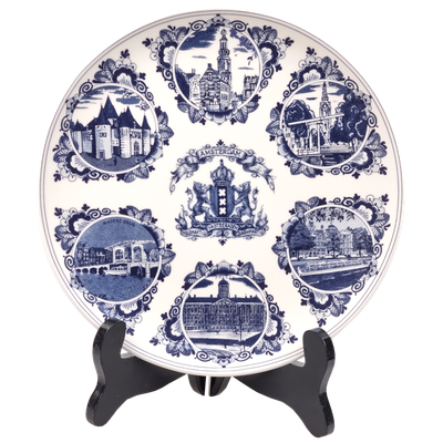 Delfts blauwe Wandbord, Amsterdam verzamelbord 20 cm in doos