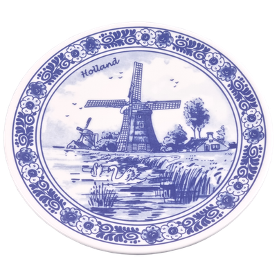 Delfts blauwe Wandbord, Molen 18 cm in doos