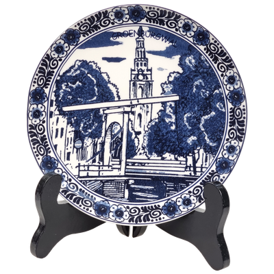 Delfts blauwe Wandbord, Amsterdam Westerkerk 18 cm in doos