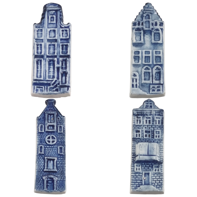 Delfts blauwe gevelhuisjes 4 assorti - magneet