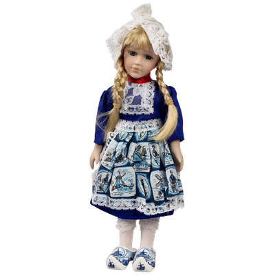 Porseleinen Pop met tegelmotief schort 30 cm