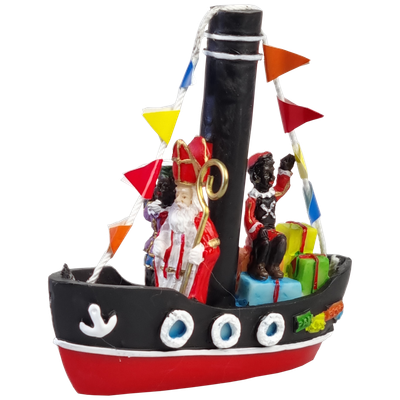 Stoomboot van Sinterklaas en Zwarte Piet 10 cm
