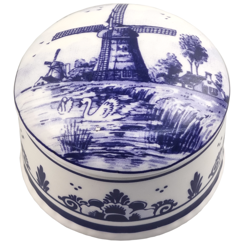 Delfts blauwe Pillendoosje met molen decor - klein