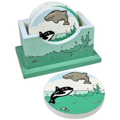 Dieren, Box met 5 onderzetters dolfijn