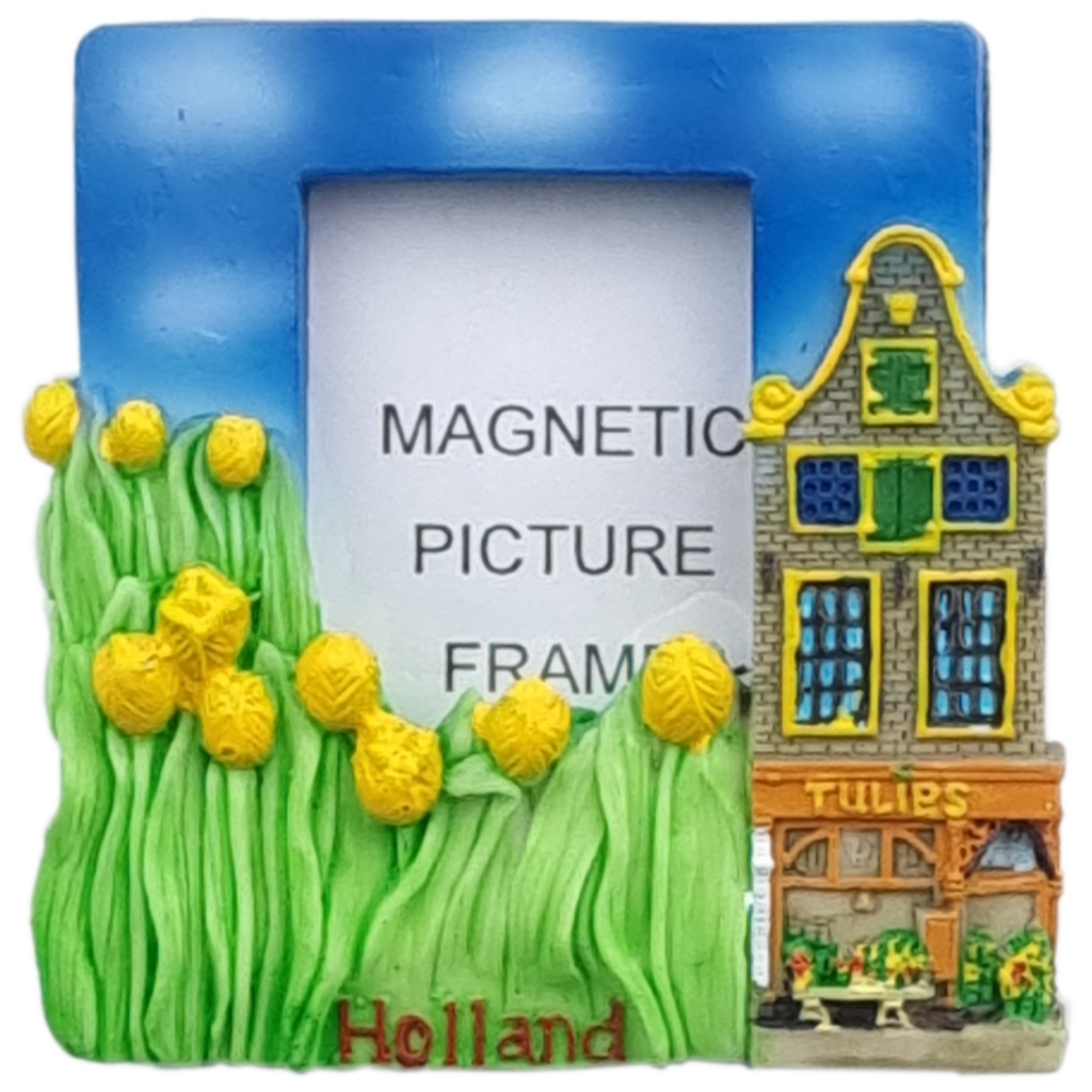 Fotolijstje gevelhuisje met tulpen - magneet