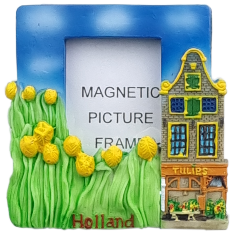 Fotolijstje gevelhuisje met tulpen - magneet