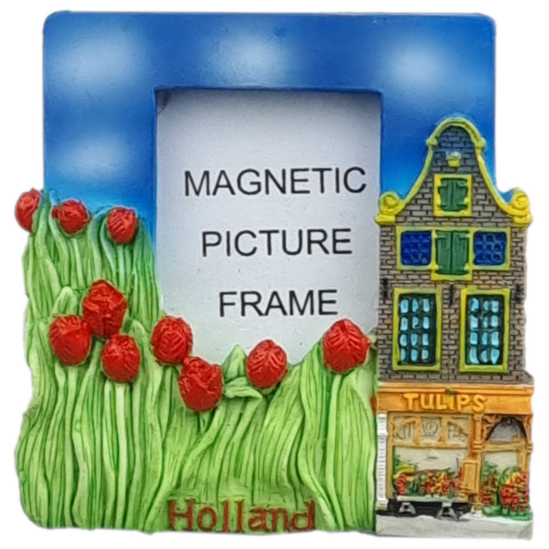 Fotolijstje gevelhuisje met tulpen - magneet