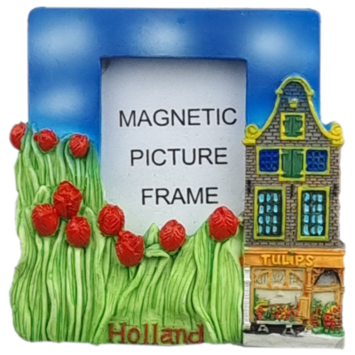 Fotolijstje gevelhuisje met tulpen - magneet